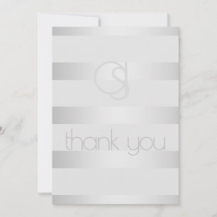 Thank you - Luminous Silver Stripes Monogram Card