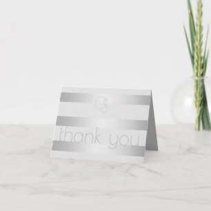 Thank You   Luminous Silver Stripes Monogram Note Card