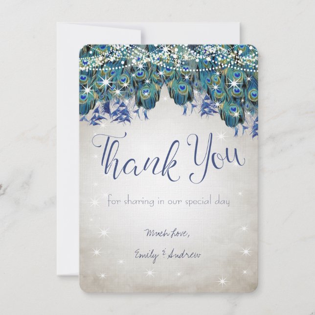 Thank You Luxe Peacock Navy Aqua Silver Wedding (Front)