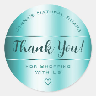 Thank You Luxury Aqua Blue Ombre Colour Gradient Classic Round Sticker