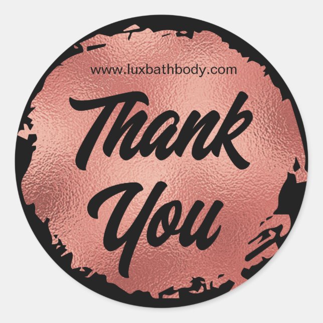 Thank You Luxury Black Rose Gold Foil Modern Classic Round Sticker (Front)