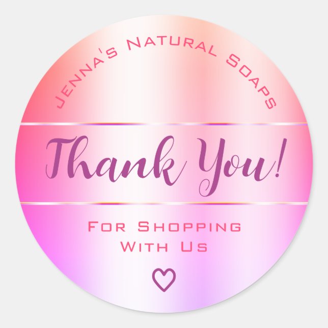 Thank You Luxury Rainbow Pink Ombre Gradient  Classic Round Sticker (Front)