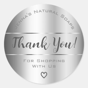 Thank You Luxury Silver Grey Ombre Colour Gradient Classic Round Sticker