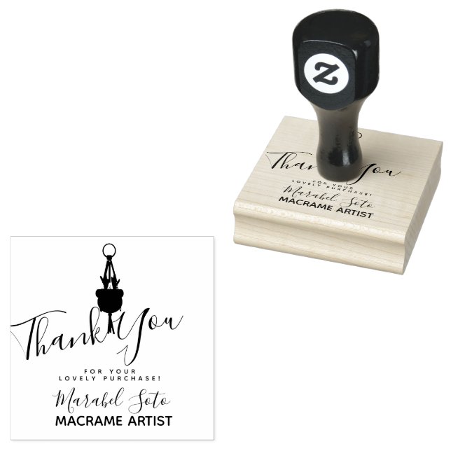 Thank You Macrame Hanging Plant Business Rubber Stamp (Stamped)