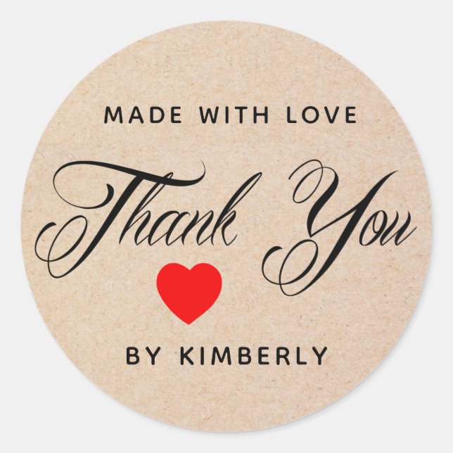 Thank You Made with Love Classic Round Sticker (Front)