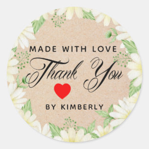 Thank You Made with Love Floral  Classic Round Sticker