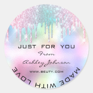 Thank You Made With Love Glitter Holograph Pink Classic Round Sticker