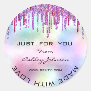 Thank You Made With Love Glitter Holograph Purple Classic Round Sticker
