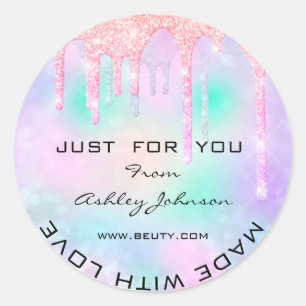 Thank You Made With Love Glitter Holograph Unicorn Classic Round Sticker
