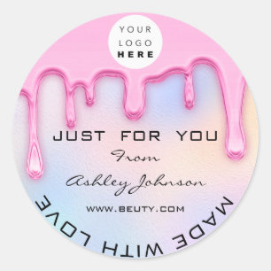 Thank You Made With Love Holograph Logo Pink Classic Round Sticker