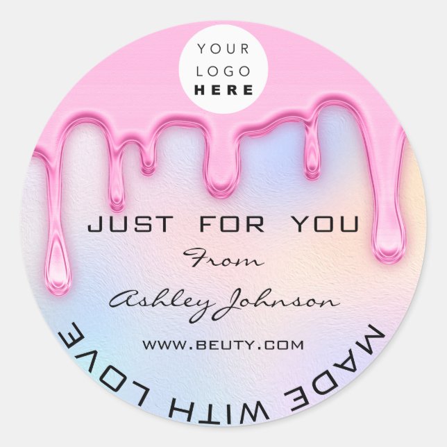 Thank You Made With Love Holograph Logo Pink Classic Round Sticker (Front)