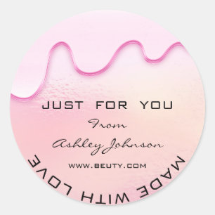 Thank You Made With Love Holograph Pink Waves Classic Round Sticker