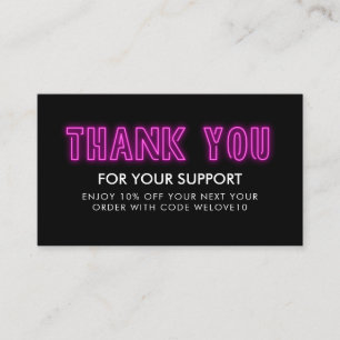 Thank you Magenta Neon Instagram Discount Business Card