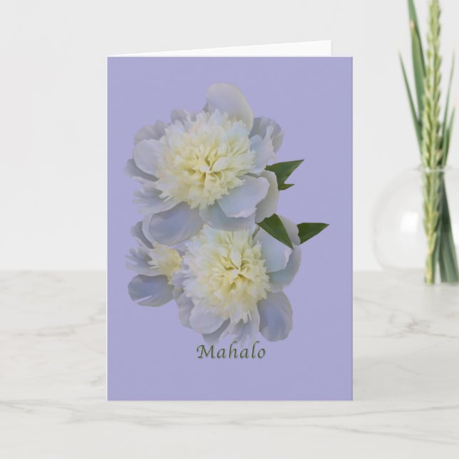 Thank You, Mahalo, Hawaiian, Card with Peonies (Front)
