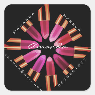 Thank You Make-up Logo Rose Red Lipstick Insta Square Sticker
