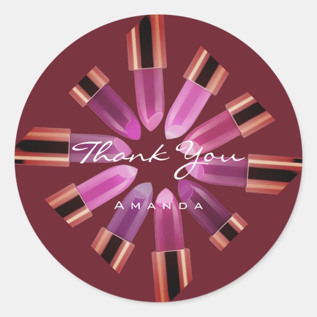 Thank You Make-up Logo Rose Red Pink Lipstick Classic Round Sticker (Front)
