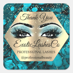 Thank YOU  Makeup Artist Gold LASHES Blue Gold Square Sticker