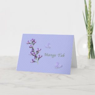 Thank You, Mange Tak, Danish, Purple Sweet Peas Thank You Card