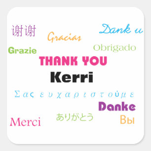 Thank You Many Languages Colourful Personalise Square Sticker