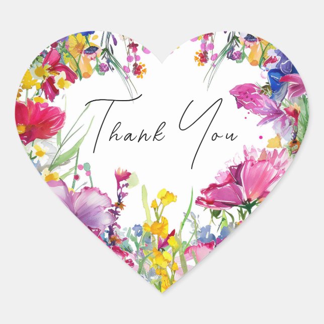 ❤️THANK YOU🌻💗🌹 Meadow Blooms Collection Heart Sticker (Front)