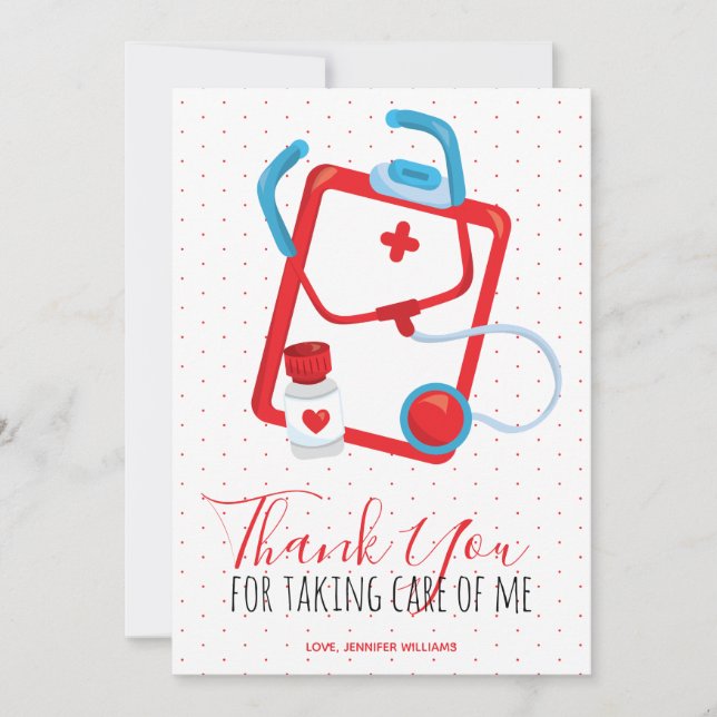 Thank You Medical Red Script Nurse Doctor Card (Front)
