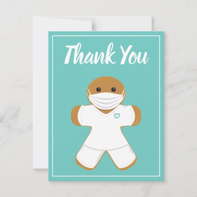 Thank You Medical White Scrubs Gingerbread Man Card (Front)