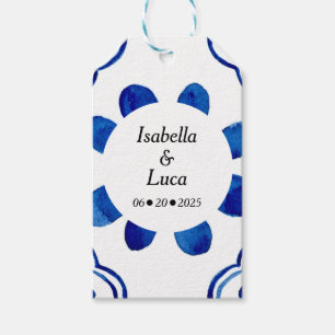 Thank You Mediterranean Blue Floral Tile Gift Tags