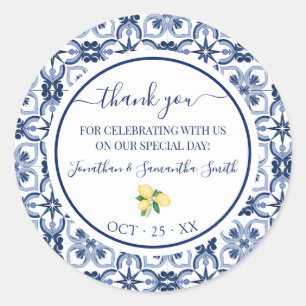 Thank You Mediterranean Lemons Bridal Shower Classic Round Sticker