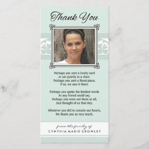 Thank You Memorial Light Green & White Photo Card