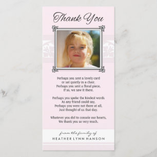 Thank You Memorial Pink & White Photo Card