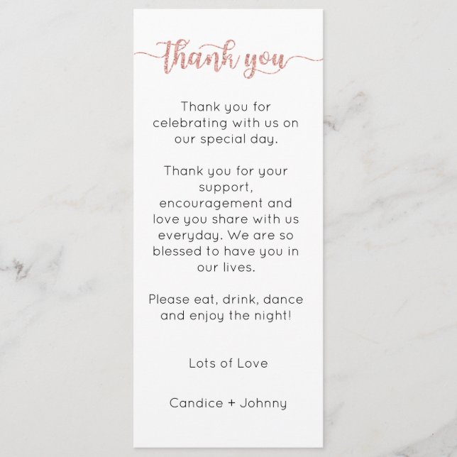 Thank You Menu Card, Reception Menu Thank You (Front)