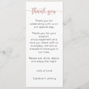 Thank You Menu Card, Reception Menu Thank You