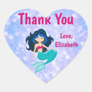 Thank You Mermaid Bokeh Background Heart Sticker