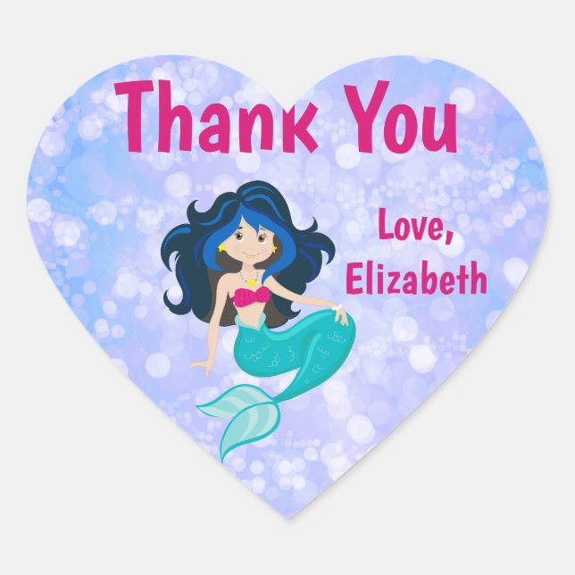 Thank You Mermaid Bokeh Background Heart Sticker (Front)