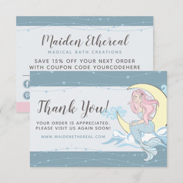 Thank You Mermaid Moon & Stars Mystical Siren Card (Front/Back)