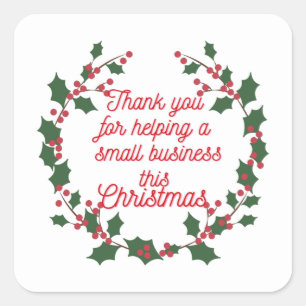 Thank You Merry Christmas Handmade Small Business Square Sticker