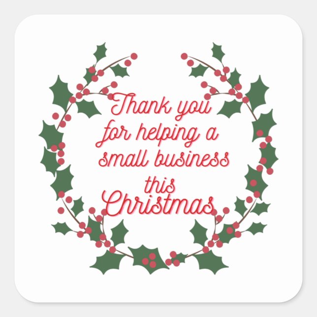 Thank You Merry Christmas Handmade Small Business  Square Sticker (Front)