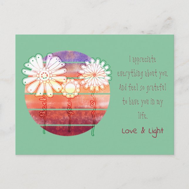 Thank you message with flowers and sunset postcard (Front)