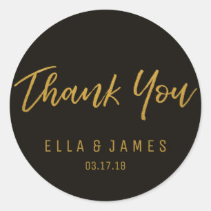 Thank you Metallic Gold and Black Wedding Sticker