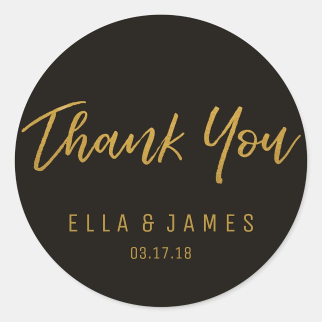 Thank you Metallic Gold and Black Wedding Sticker (Front)