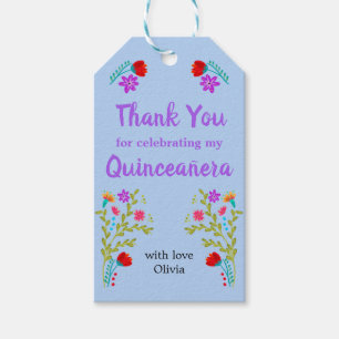 Thank You Mexican Fiesta Light Blue Quinceanera Gift Tags