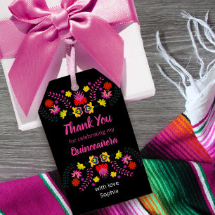 Thank You Mexican Fiesta Party Black Quinceanera Gift Tags