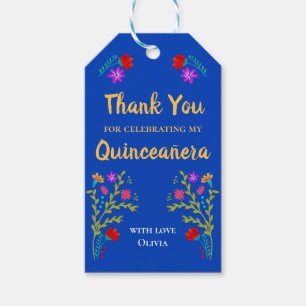 Thank You Mexican Fiesta Royal Blue Quinceanera Gift Tags