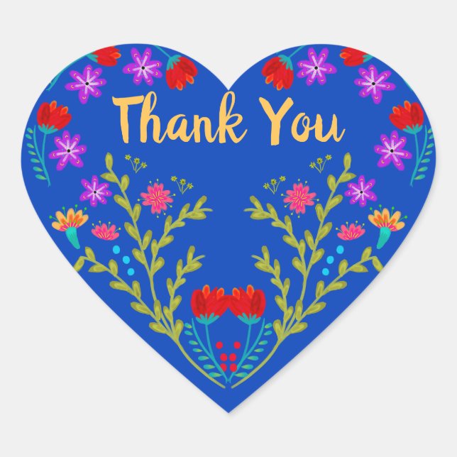 Thank You Mexican Fiesta Royal Blue Quinceanera Heart Sticker (Front)