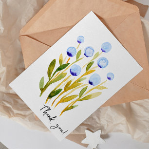 Thank you minimal blue watercolor flowers card