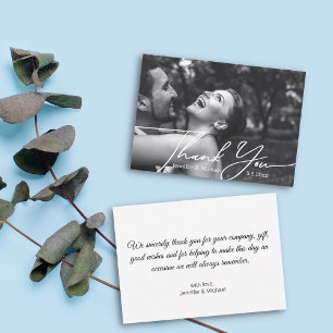 thank you minimal wedding photo black and white  card