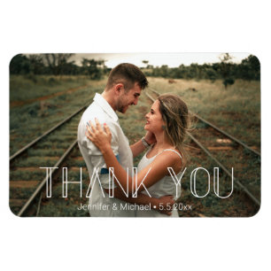 thank you minimal white typography couple photo magnet