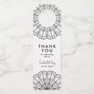 Thank you minimalist black and white floral bottle tag