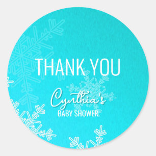 Thank you Minimalist Blue Snowflakes Pattern  Classic Round Sticker