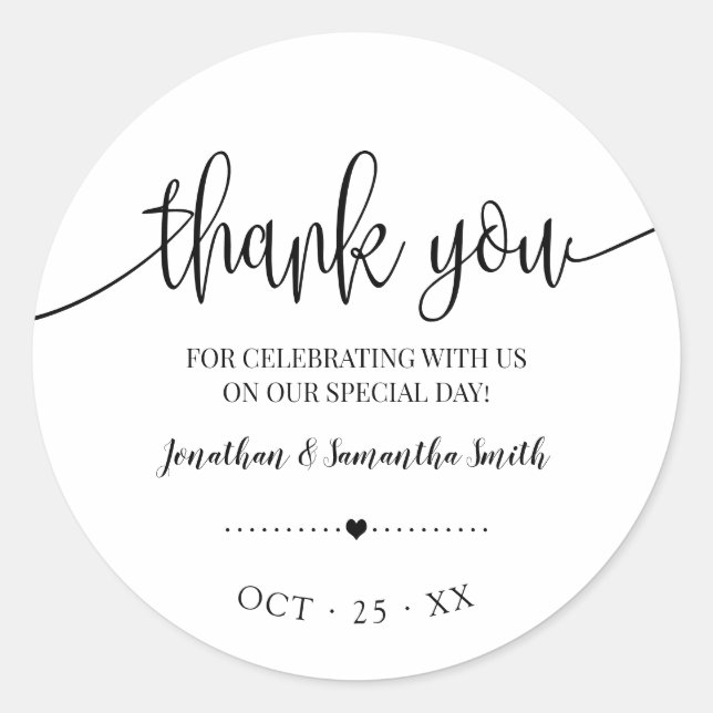Thank you minimalist bridal shower wedding classic round sticker (Front)